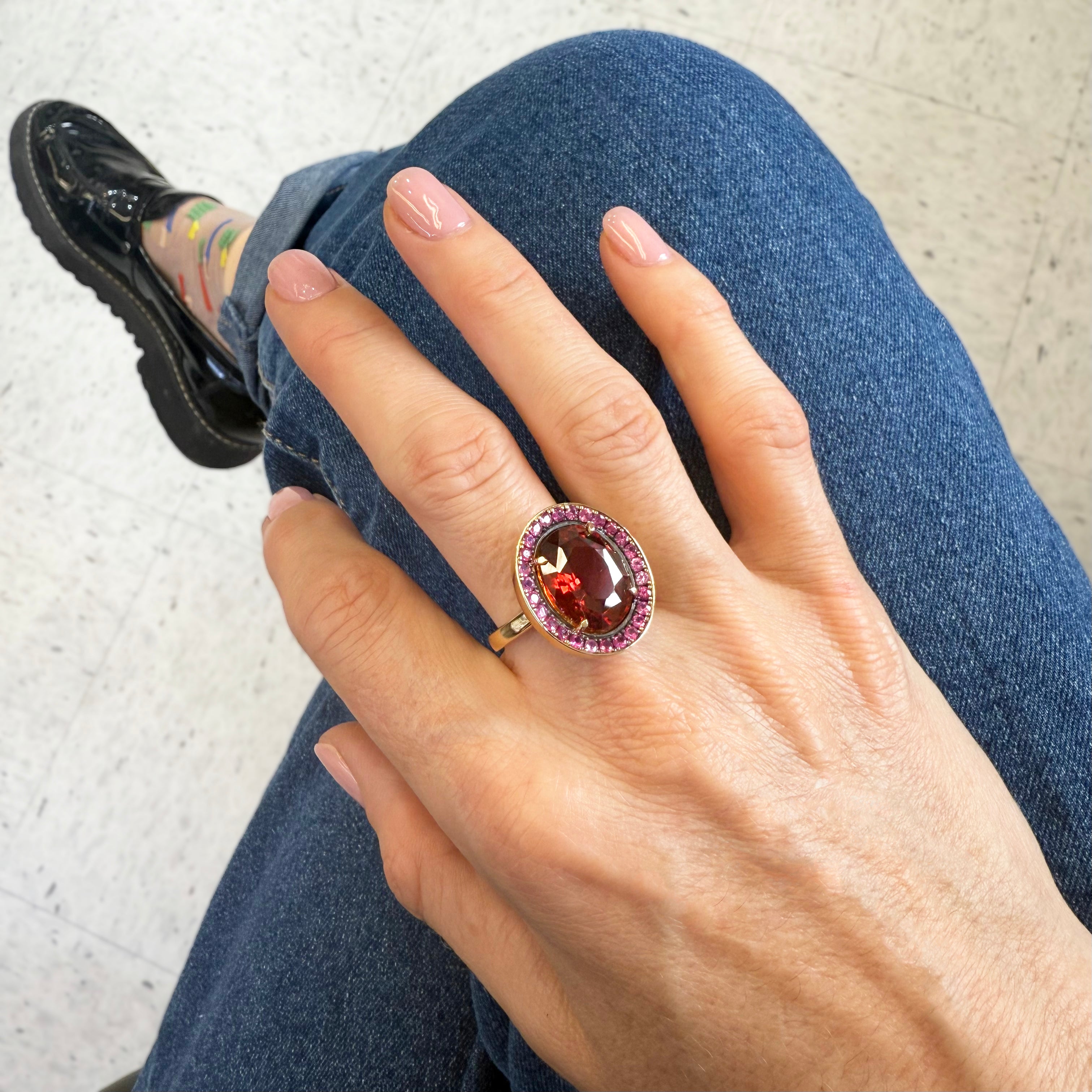 North South Hessonite Garnet & Pink Sapphire Ring