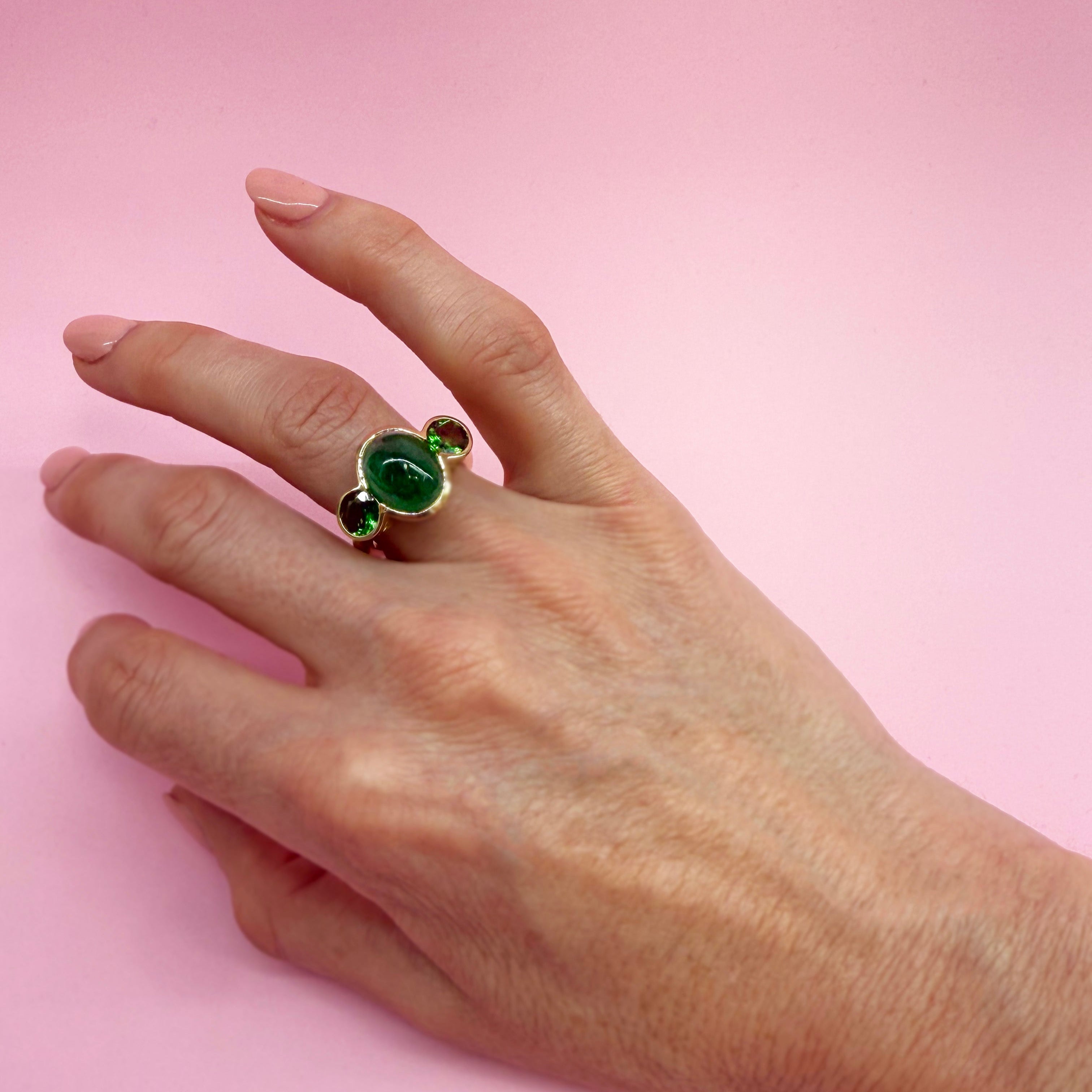 Emerald and Tsavorite Scallop Ring