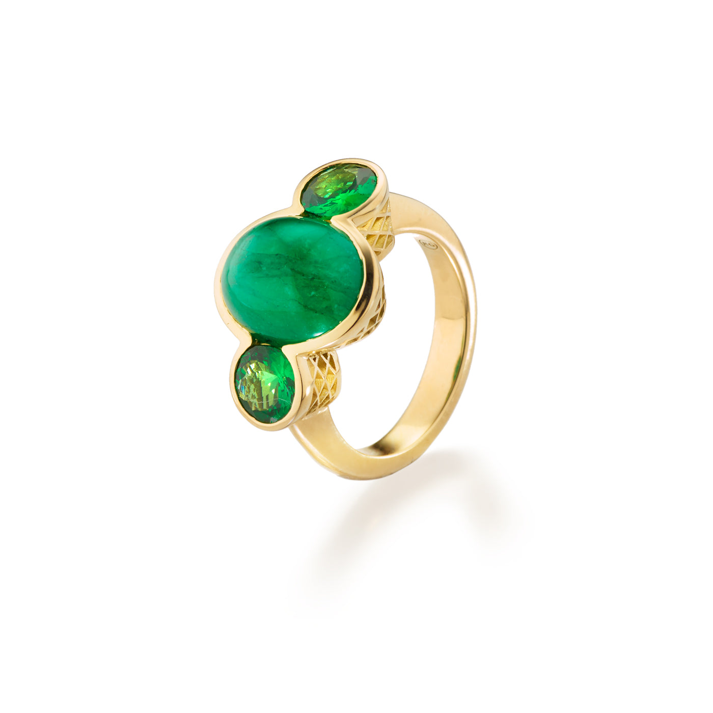 Emerald and Tsavorite Scallop Ring