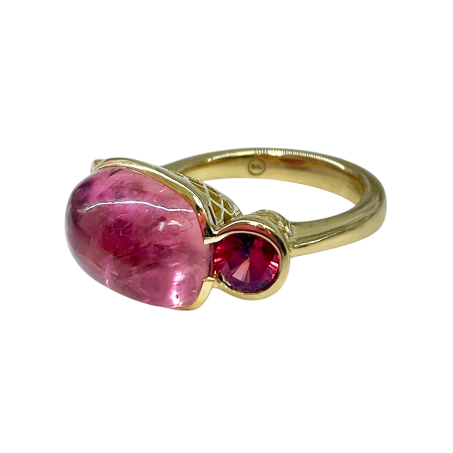 Pink Tourmaline & Garnet Scallop Ring