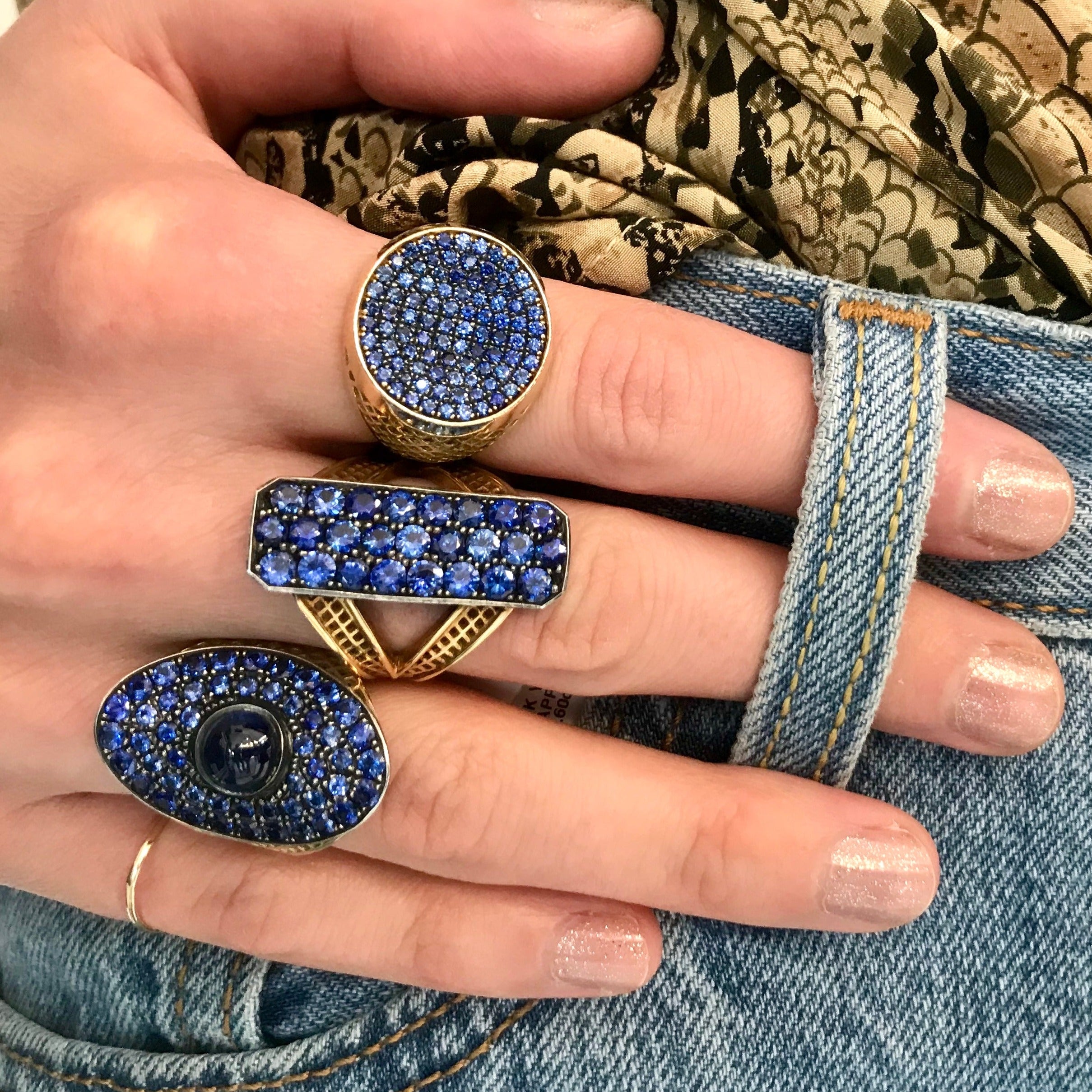 Blue Sapphire Pave Signet Ring