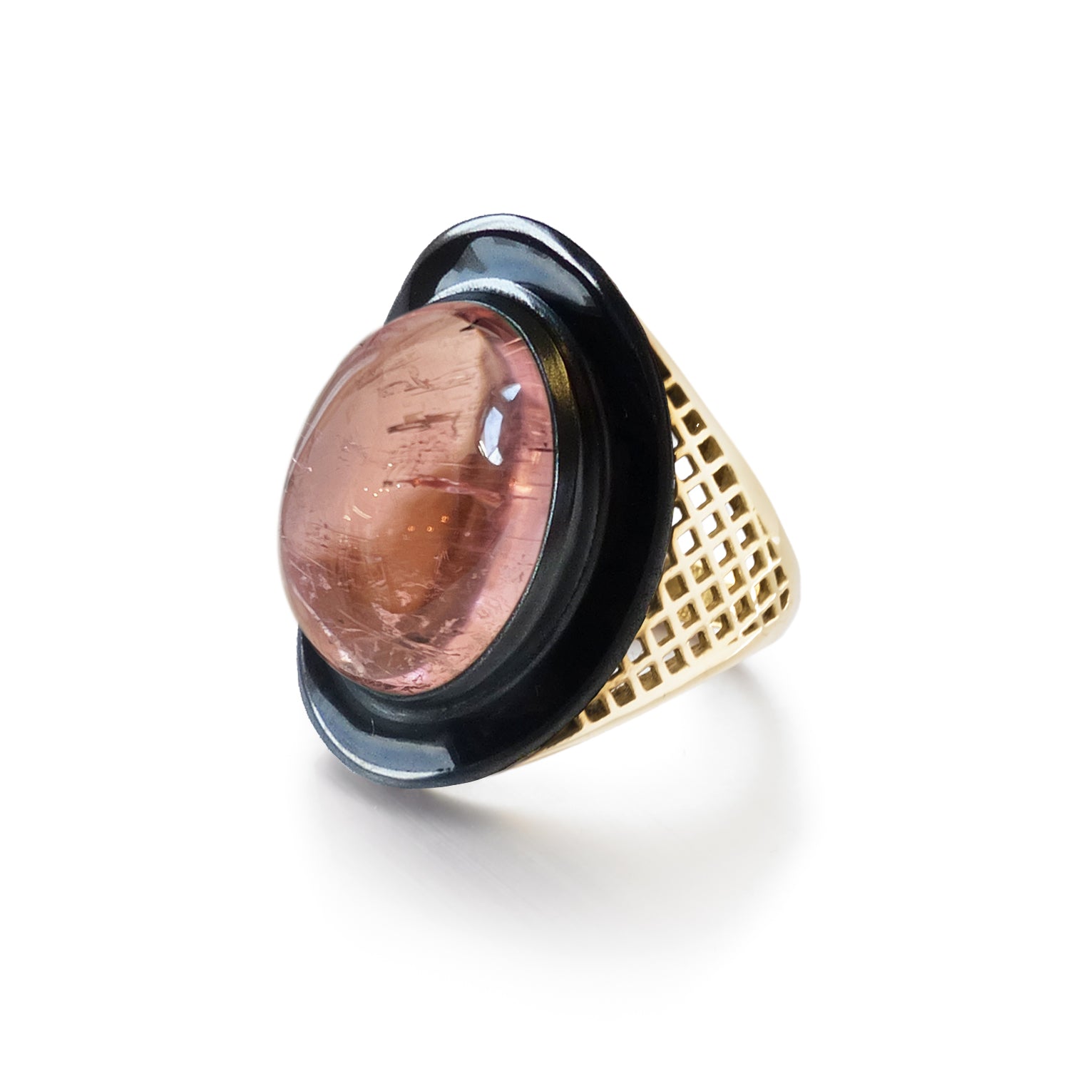 Black Enamel and Pink Tourmaline Regency Ring