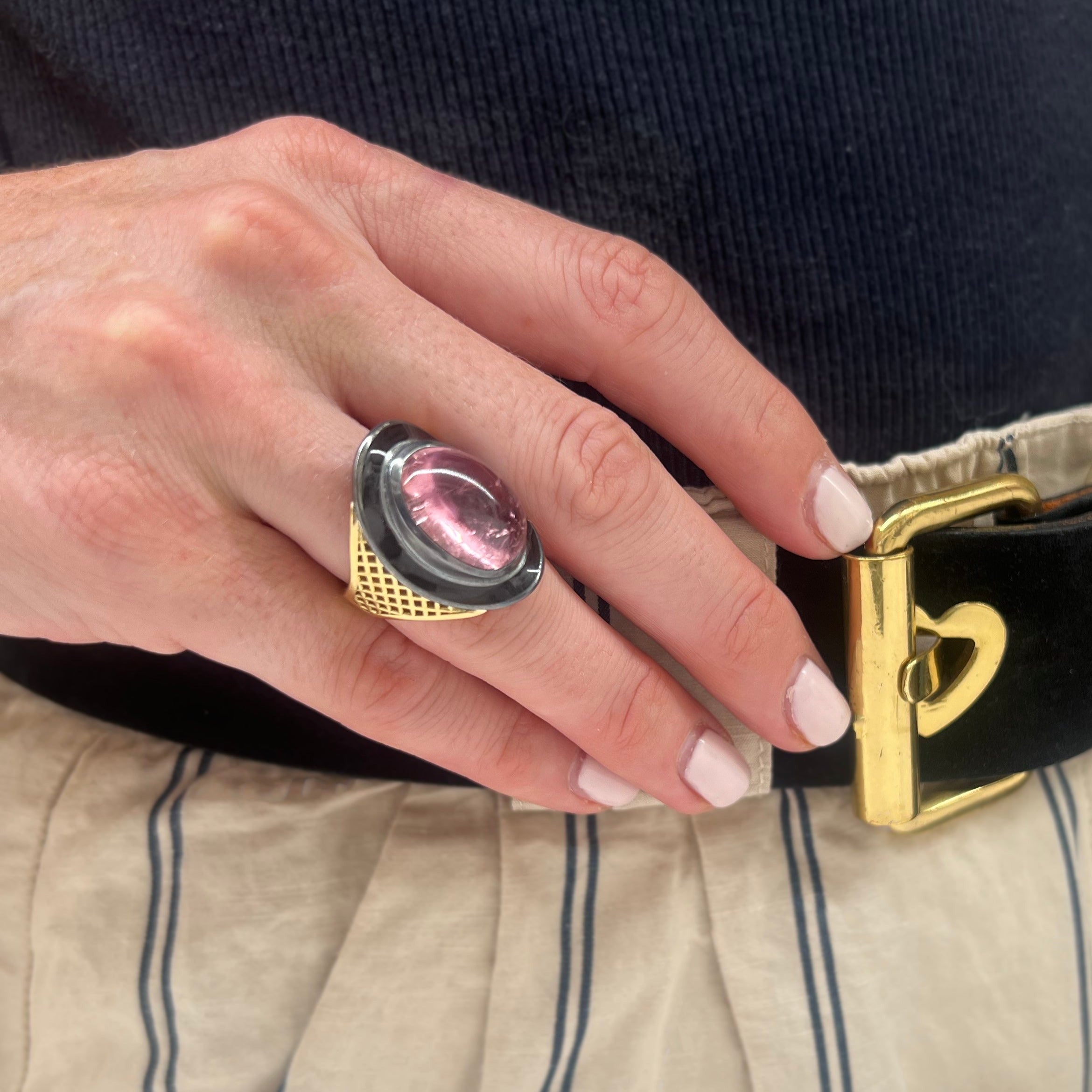 Black Enamel and Pink Tourmaline Regency Ring