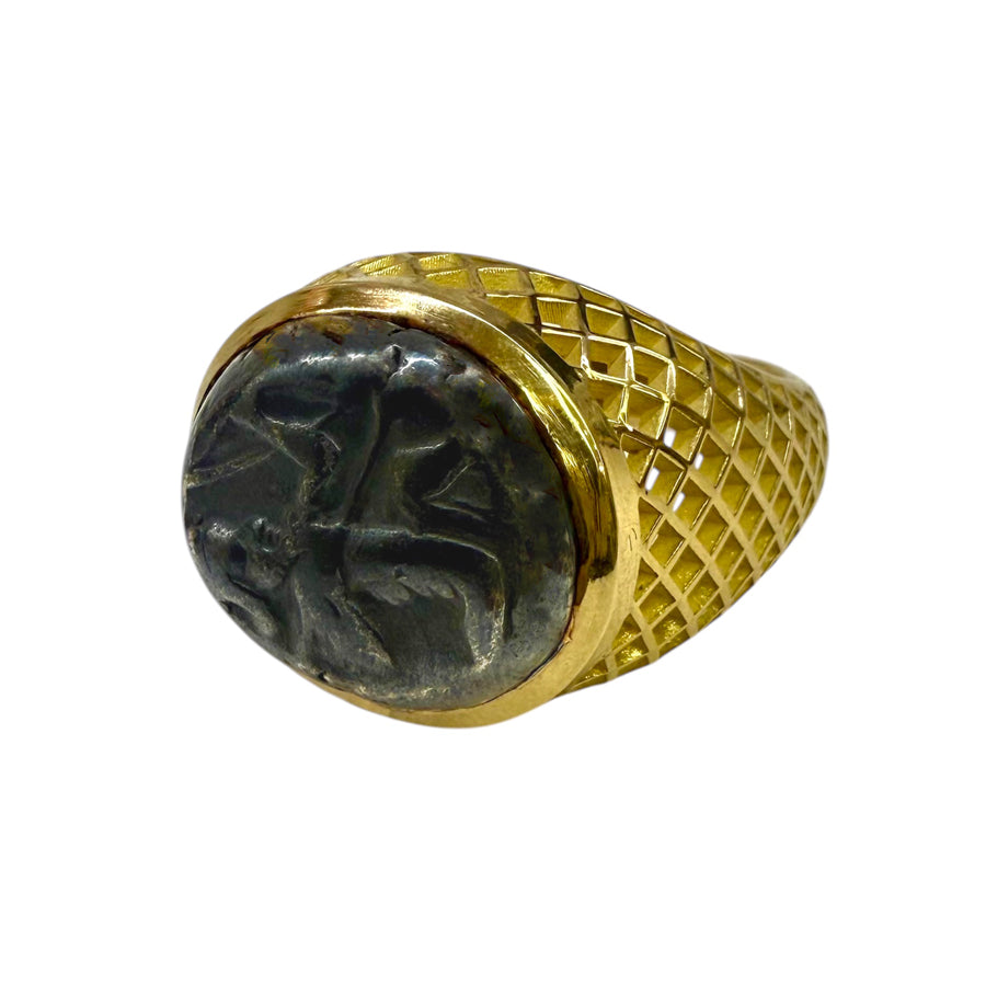 18K Yellow Gold Crownwork® Ancient Persian Coin Signet Ring