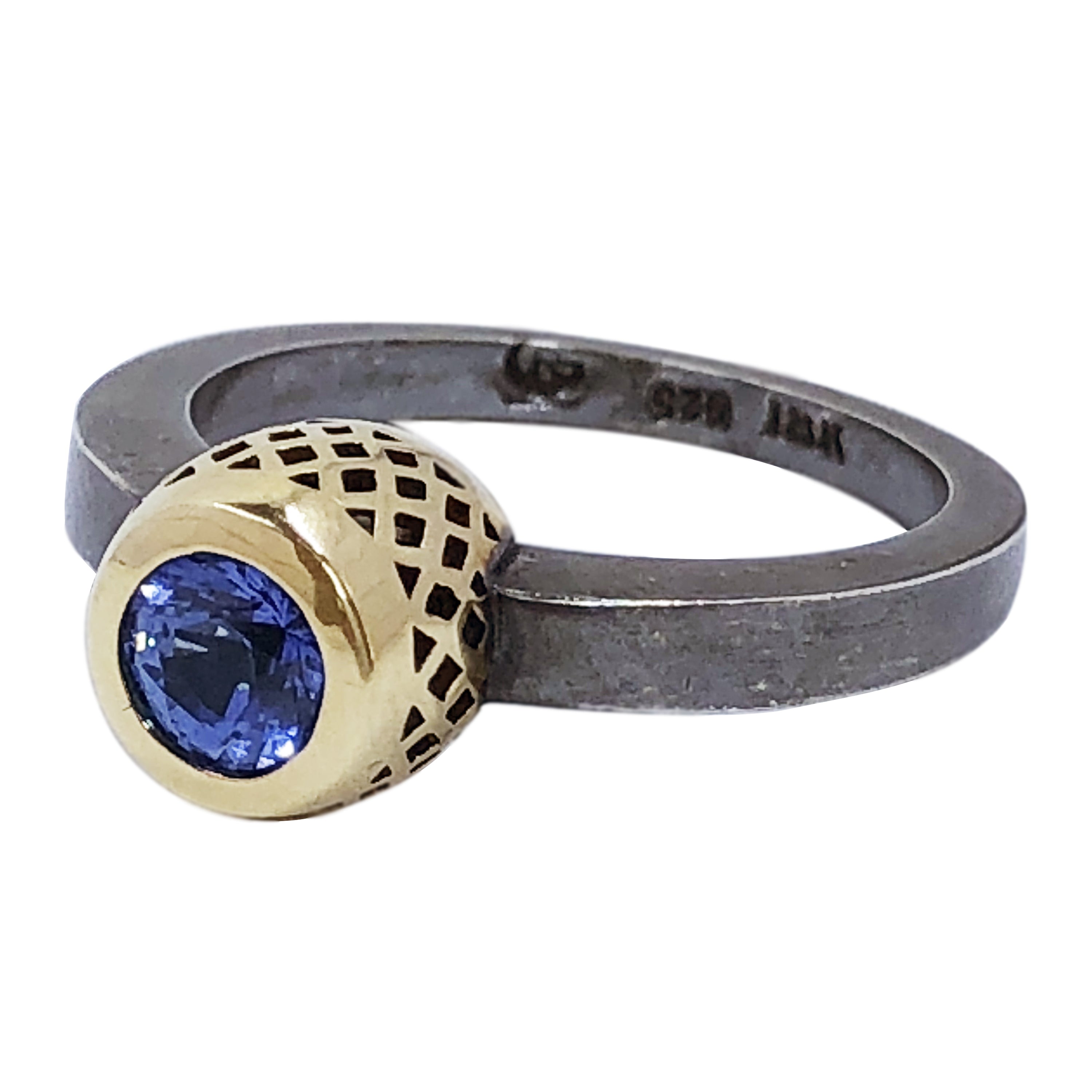 Blue Sapphire Oxidized Stack Ring