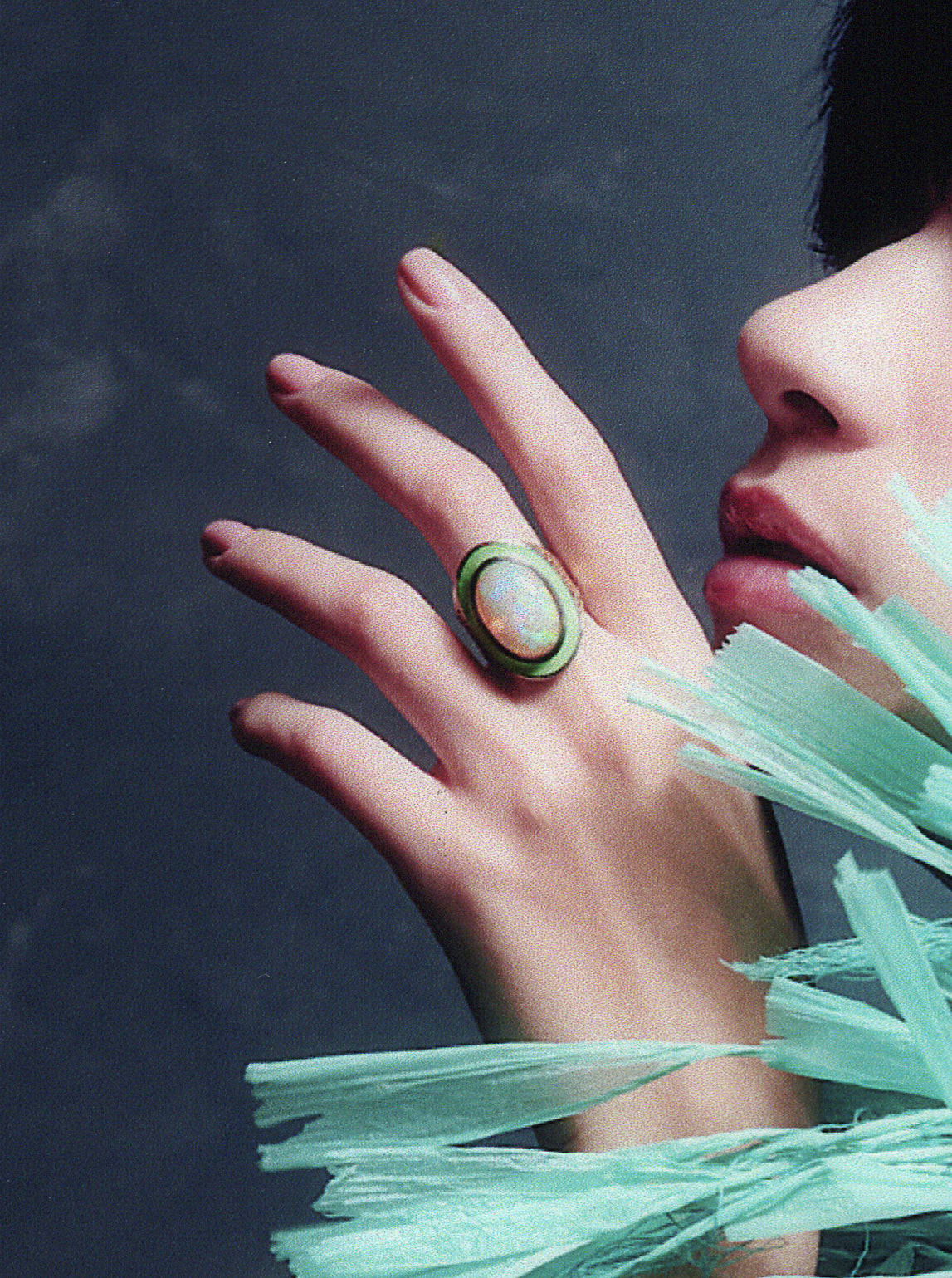 Green Enamel and Opal Regency Ring