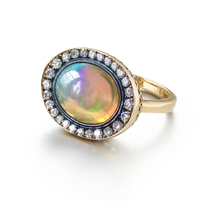 Ethiopian Opal and Diamond Ring