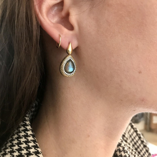 Labradorite Pear Shaped Earrings with Pave Diamond