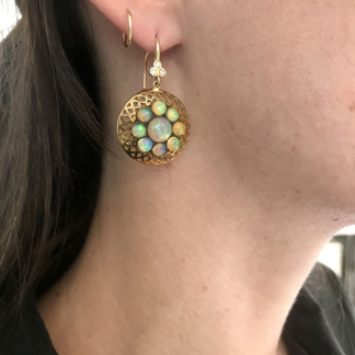 Pave Opal Disc Earrings