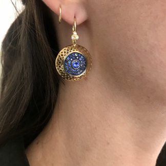 Pave Sapphire Disc Earrings