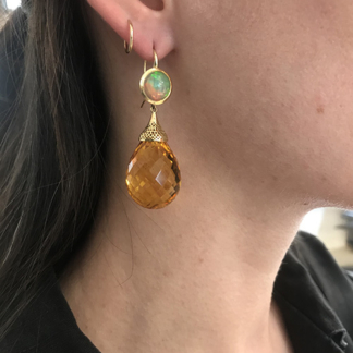 Opal and Amber Drop Earrings