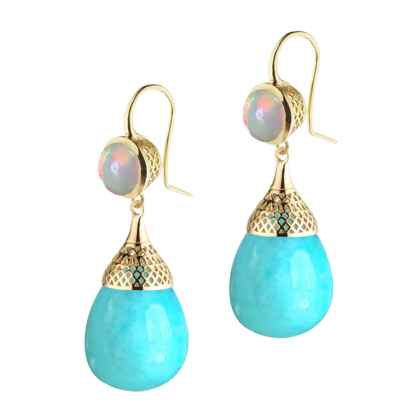 Opal and Amazonite Drop Earrings