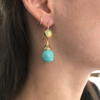 Opal and Amazonite Drop Earrings