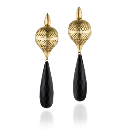 Large Finial Drop Earrings with Onyx