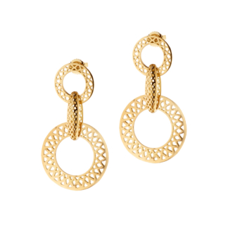 This is a pair of double hoop drop earrings