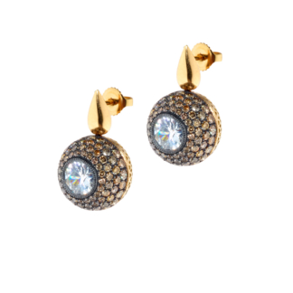 Pave Champagne Diamond and Zircon Ball Earrings