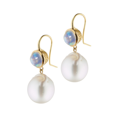 Moonstone and South Sea Pearl Drop Earrings