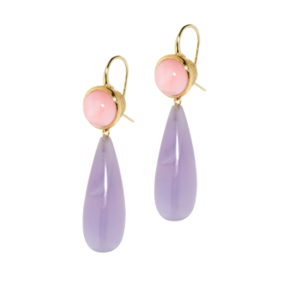 Pink Opal and Chalcedony Drop Earrings
