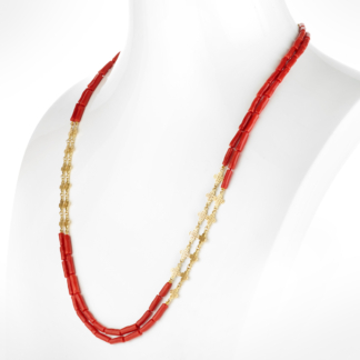 Coral Clover Triple Wrap Necklace