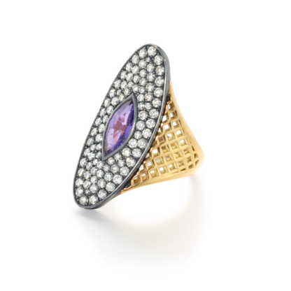Elongated Purple Sapphire Regency Ring