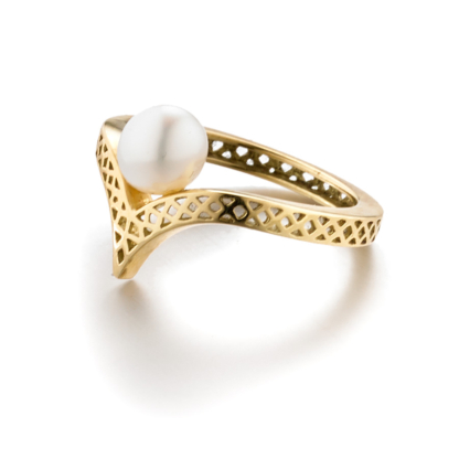 Crownwork® Wishbone Ring with Pearl