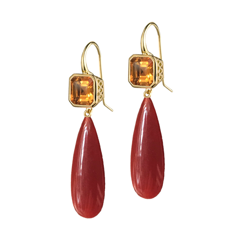 Citrine and Carnelian Drop Earrings - Ray Griffiths Fine Jewelry