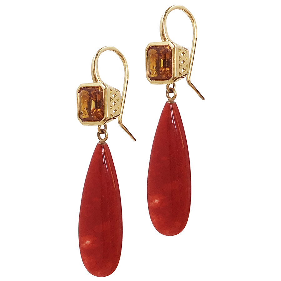 Citrine and Carnelian Drop Earrings | Ray Griffiths Fine Jewelry