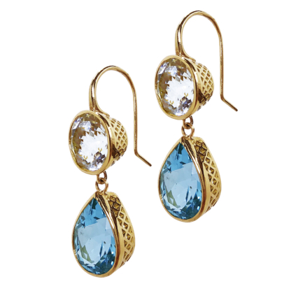 White and Blue Topaz Drop Earrings