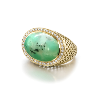 Speckled Chrysoprase and Diamond Dress Ring