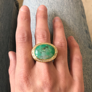 Speckled Chrysoprase and Diamond Dress Ring