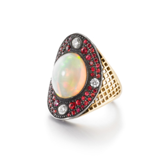 Opal, Orange Sapphire and Diamond Regency Ring