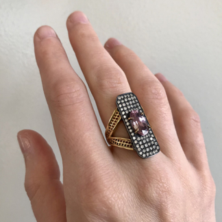 Pink Zircon and Diamond Edwardian Ring