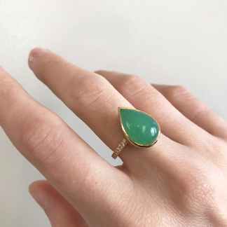 Pear Shaped Chrysoprase and Diamond Ring