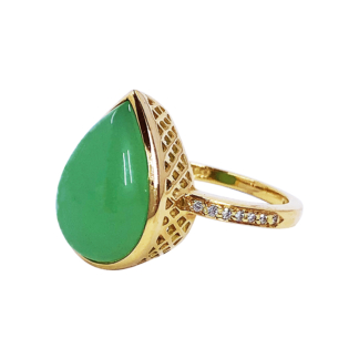 Pear Shaped Chrysoprase and Diamond Ring