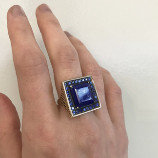 Lapis and Sapphire Square Ring