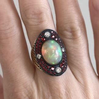 Opal, Orange Sapphire and Diamond Regency Ring