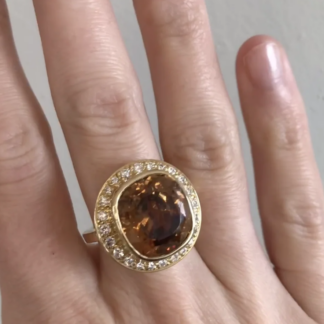 Brown Zircon and Diamond Ring