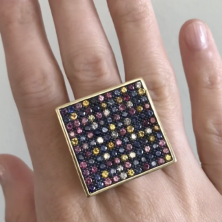 Multicolored Sapphire and Diamond Square Ring