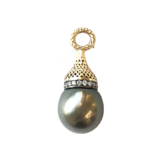 Crownwork® Finial Capped Tahitian Pearl Pendant with Diamonds