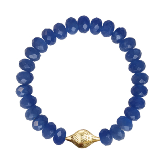 this is the main product image of a blue stretch agate bracelet with a 18k yellow gold finial