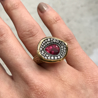 Asymmetric Pink Tourmaline and Diamond Ring