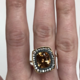 Golden Zircon and Diamond Ring