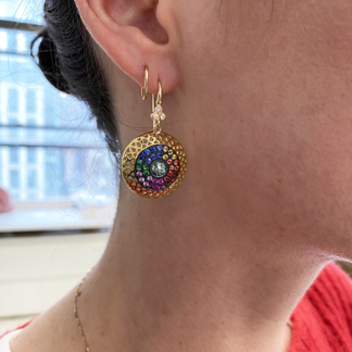 Pave Multi Sapphire Disc Earrings