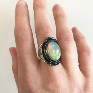 Opal and Enamel Ring