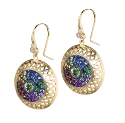 Pave Multi Sapphire Disc Earrings