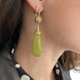 Green Amber Drop Earrings