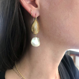 Crownwork® Pear Earrings with Pearl Drops