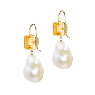 Citrine Earrings with Baroque Pearl Drops