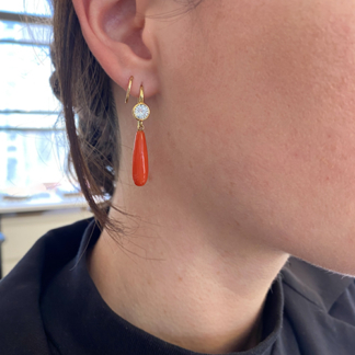 White Sapphire and Coral Drop Earrings