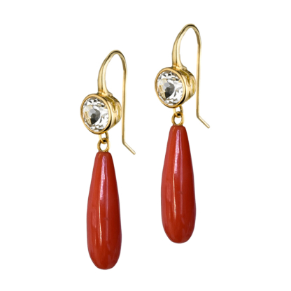 White Sapphire and Coral Drop Earrings